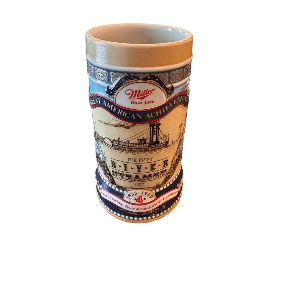 2 Vtg Miller High Life Great American Achievements NASA/River Steamer Steins